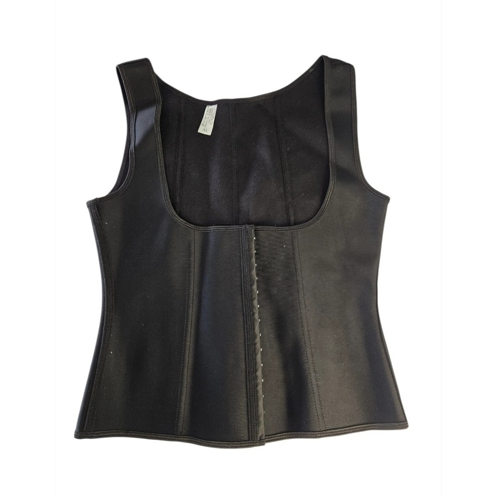 Women Latex Waist Trainer Vest Body Shaper Corset Faja 3 Hook Eye Black Size XL
